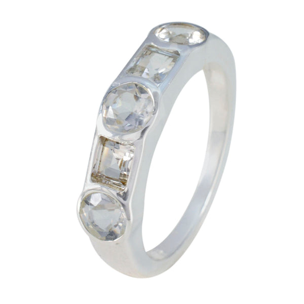 Crystal Quartz Penta African 925 Sterling Silver White Gems Tiny Contemporary Ring Jewellery
