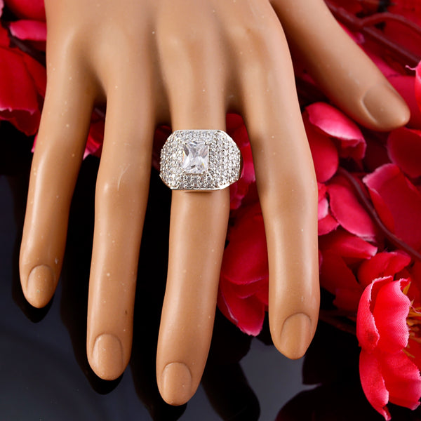 Crystal Quartz Halo German Sterling Silver White Gemstones Eye catching Contemporary Ring Jewelry