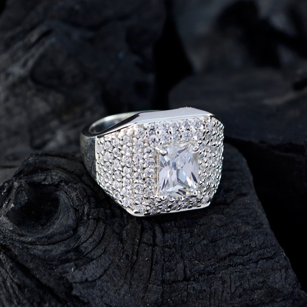 Crystal Quartz Halo German Sterling Silver White Gemstones Eye catching Contemporary Ring Jewelry
