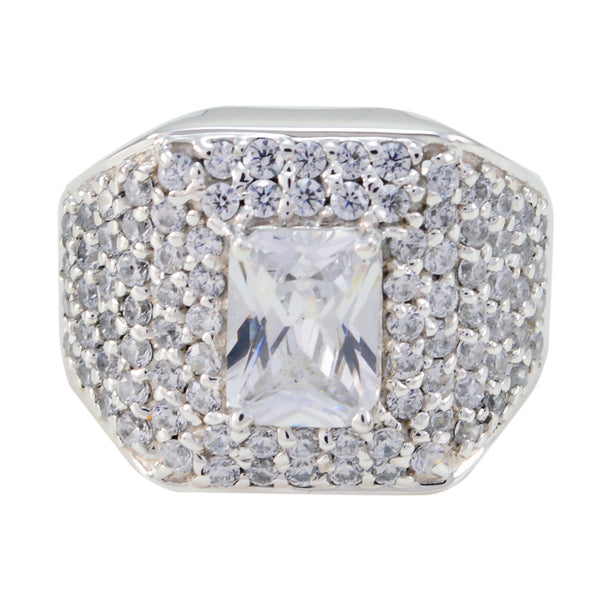 Crystal Quartz Halo German Sterling Silver White Gemstones Eye catching Contemporary Ring Jewelry