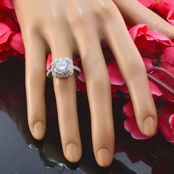 Crystal Quartz Halo Russian 92.5 Silver White Gemstone Slim Romantic Ring Jewelry