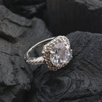 Crystal Quartz Halo Russian 92.5 Silver White Gemstone Slim Romantic Ring Jewelry