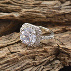 Crystal Quartz Halo Russian 92.5 Silver White Gemstone Slim Romantic Ring Jewelry