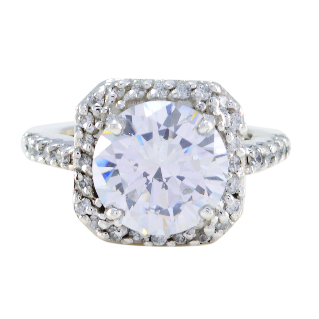 Crystal Quartz Halo Russian 92.5 Silver White Gemstone Slim Romantic Ring Jewelry