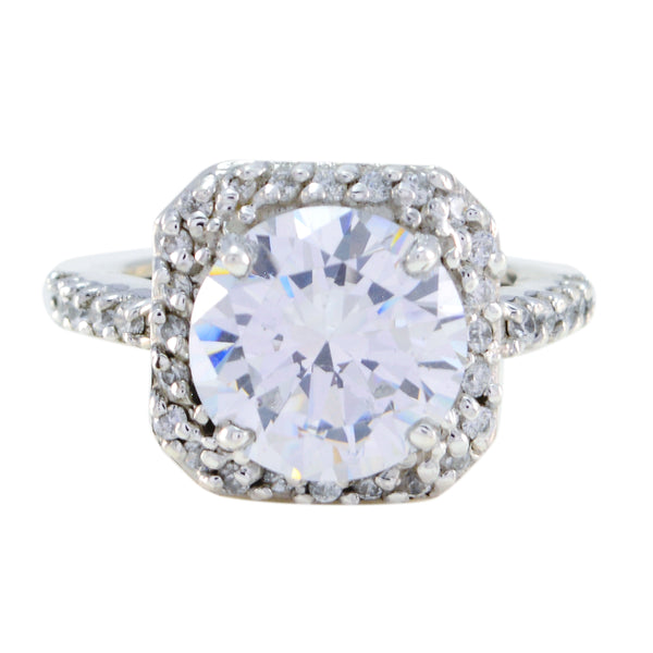 Crystal Quartz Halo Russian 92.5 Silver White Gemstone Slim Romantic Ring Jewelry