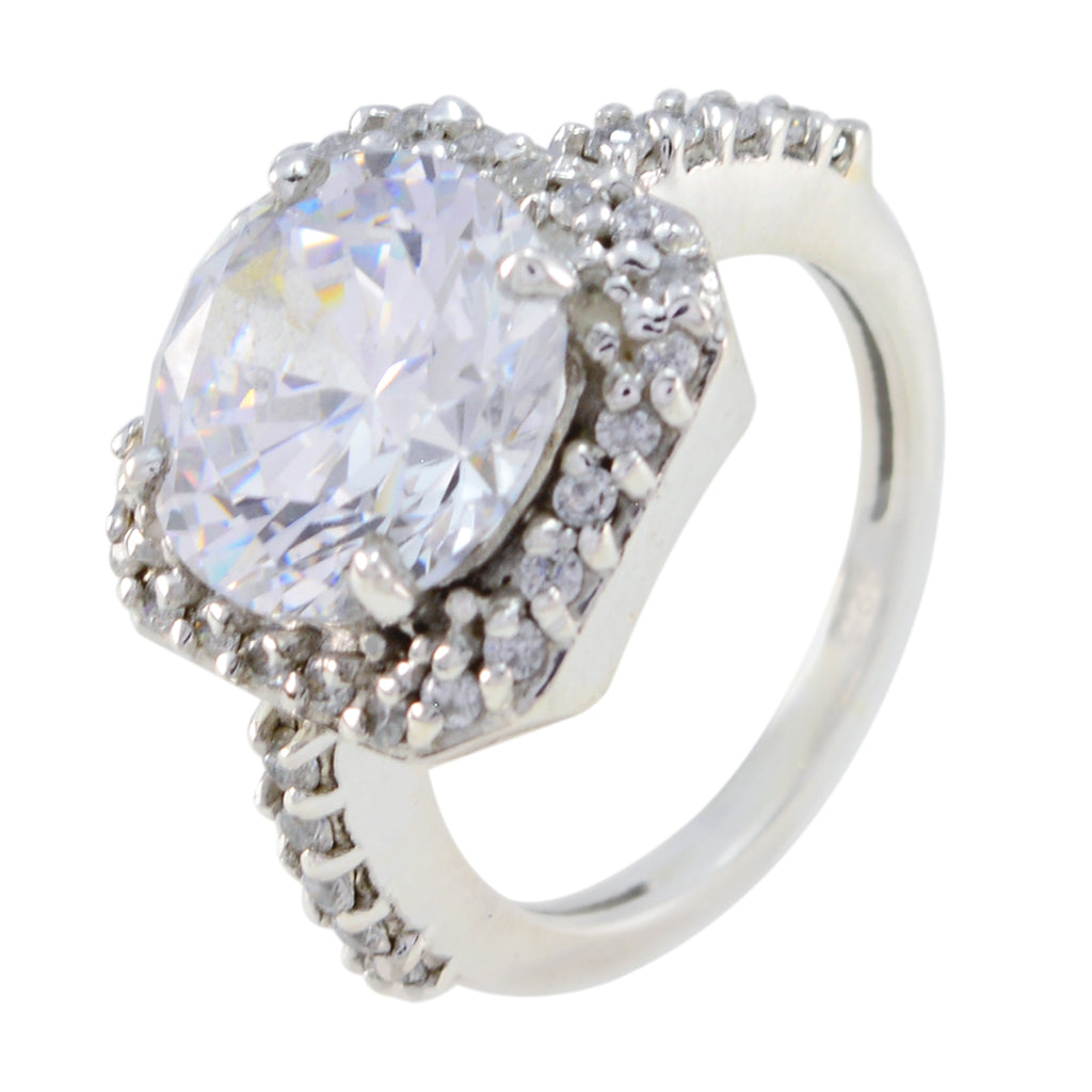 Crystal Quartz Halo Russian 92.5 Silver White Gemstone Slim Romantic Ring Jewelry