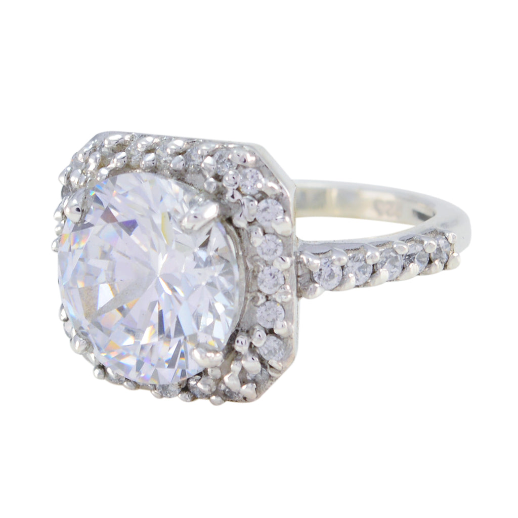 Crystal Quartz Halo Russian 92.5 Silver White Gemstone Slim Romantic Ring Jewelry