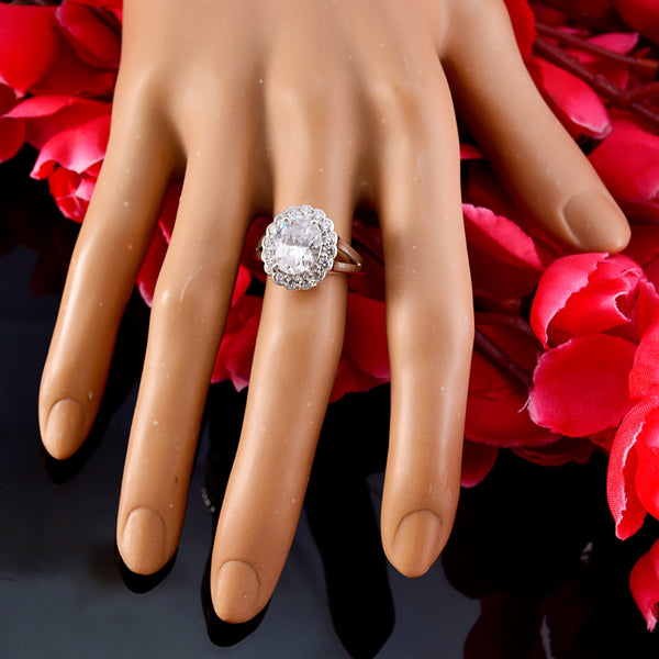 Crystal Quartz Halo Moroccan 925 Silver White Gems Slim Modern Ring Jewellery
