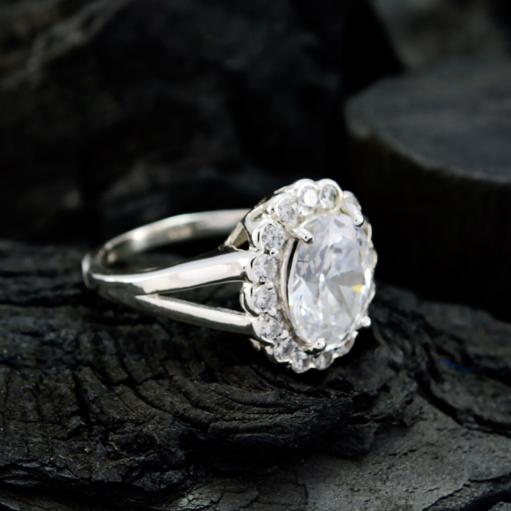 Crystal Quartz Halo Moroccan 925 Silver White Gems Slim Modern Ring Jewellery
