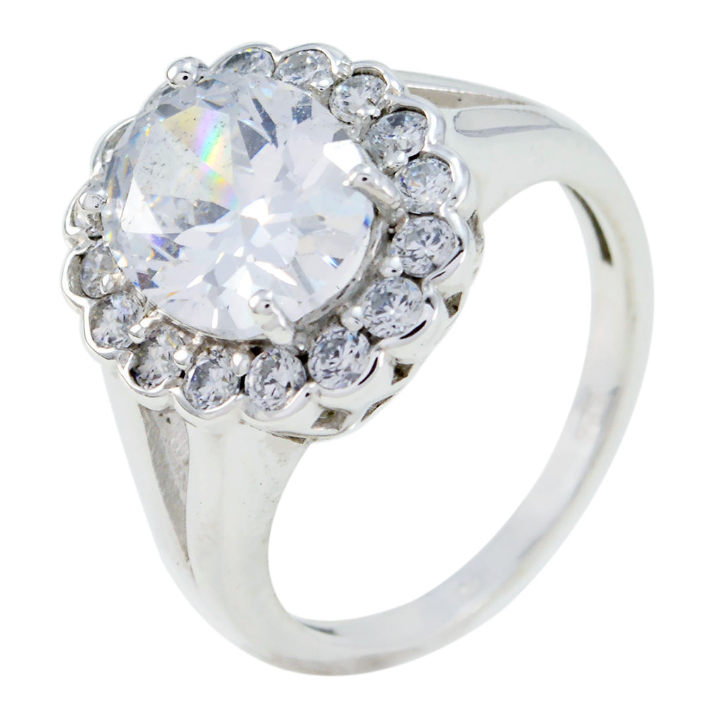 Crystal Quartz Halo Moroccan 925 Silver White Gems Slim Modern Ring Jewellery