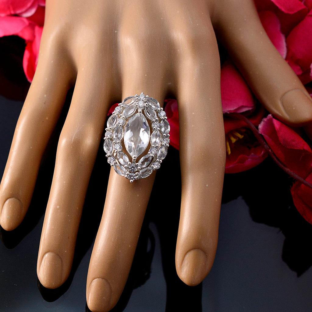 Crystal Quartz multiple Indian Sterling Silver White Gems Essential  Trendy Ring Jewelry