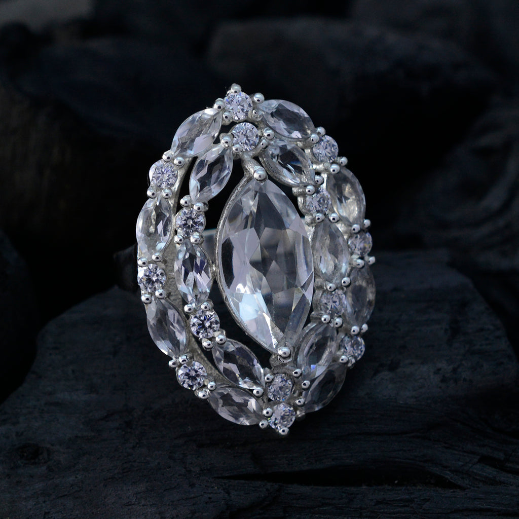 Crystal Quartz multiple Indian Sterling Silver White Gems Essential  Trendy Ring Jewelry