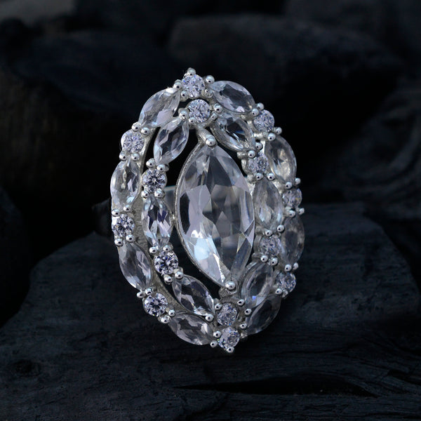 Crystal Quartz multiple Indian Sterling Silver White Gems Essential  Trendy Ring Jewelry