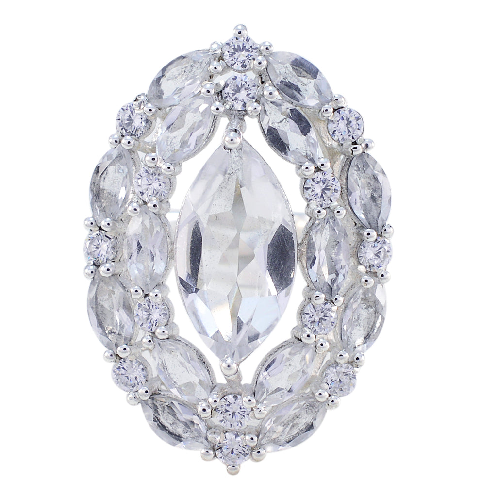 Crystal Quartz multiple Indian Sterling Silver White Gems Essential  Trendy Ring Jewelry