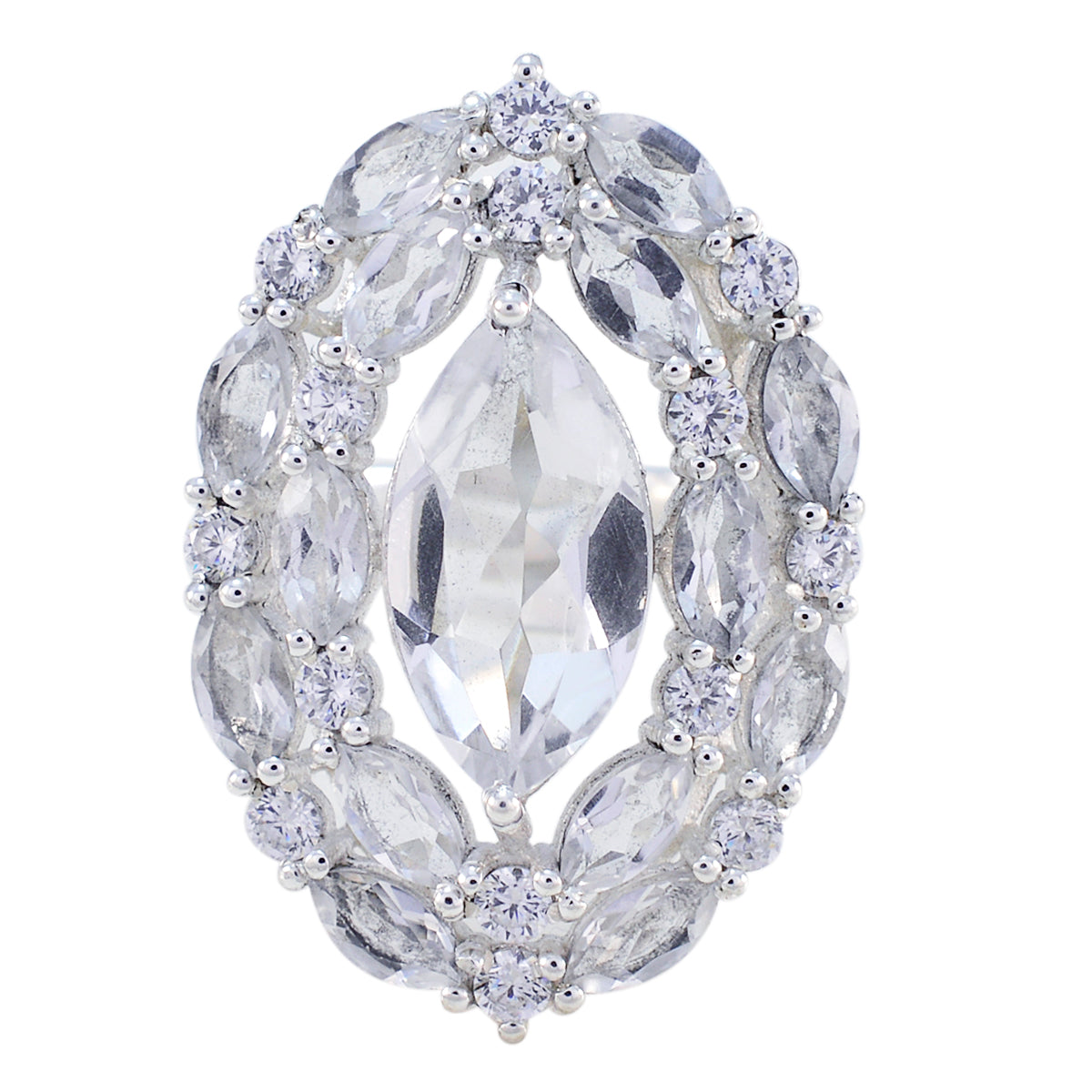 Crystal Quartz multiple Indian Sterling Silver White Gems Essential  Trendy Ring Jewelry