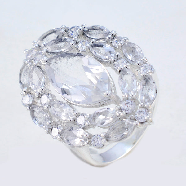 Crystal Quartz multiple Indian Sterling Silver White Gems Essential  Trendy Ring Jewelry