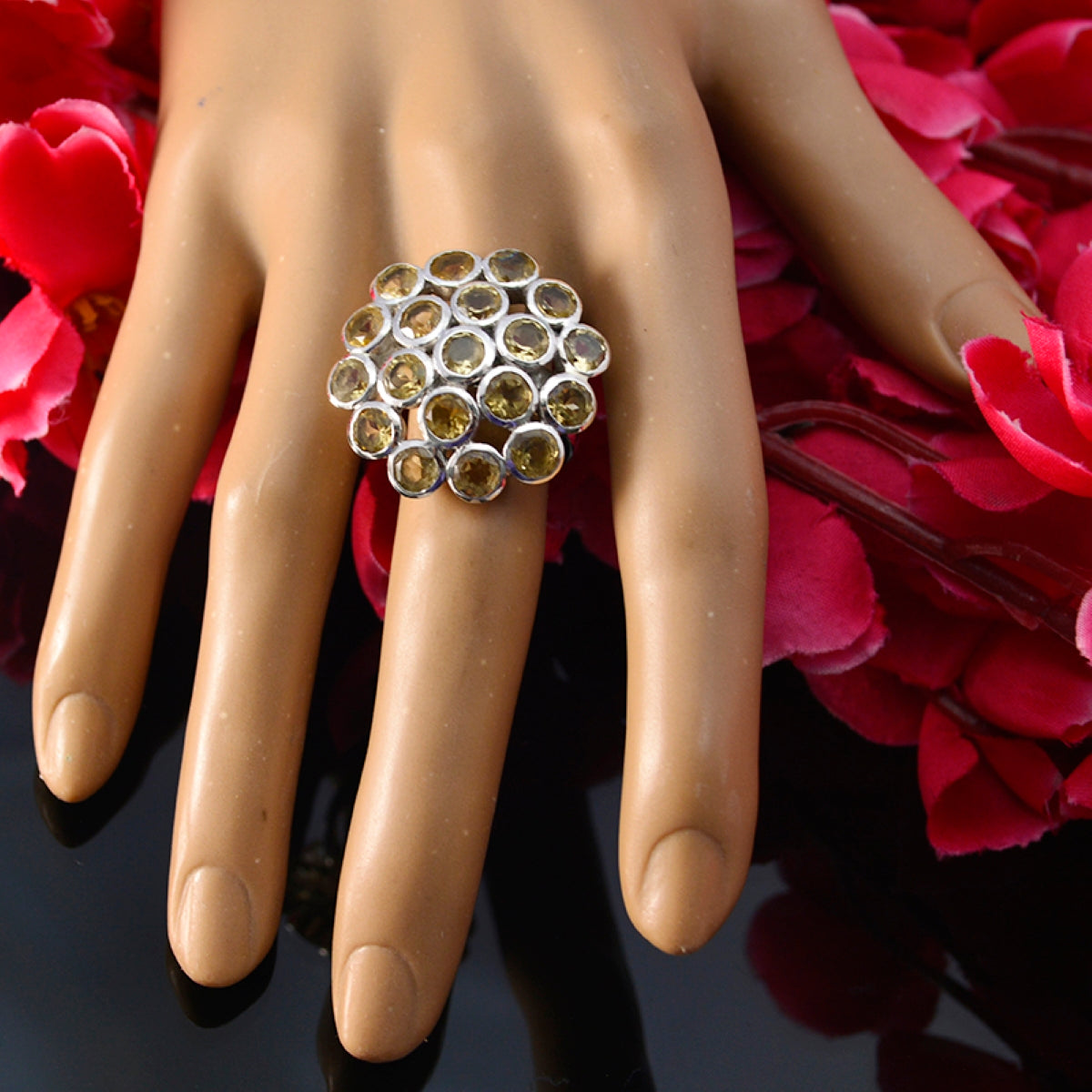 Citrine multiple Spanish Sterling Silver Yellow Gemstones Chunky Artisan Ring Jewelry