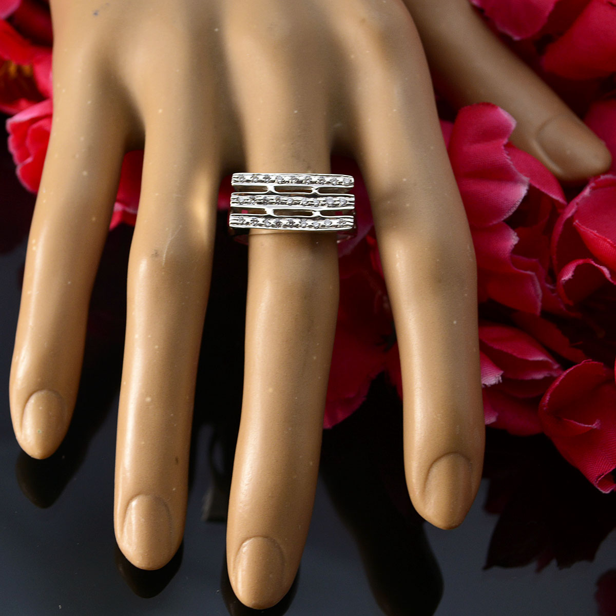 Cubic zirconia CZ Halo German 92.5 Silver White Gems Featherlight Abstract Ring Jewelry