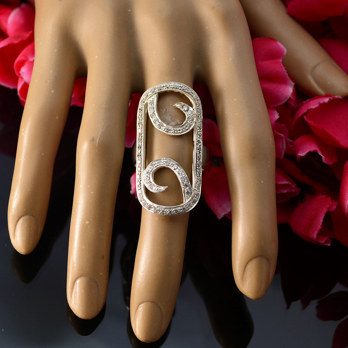 Zirkonia CZ mehrere Spanisch 925 Silber Weiß Edelstein Edgy Abstrakt Ring Schmuck