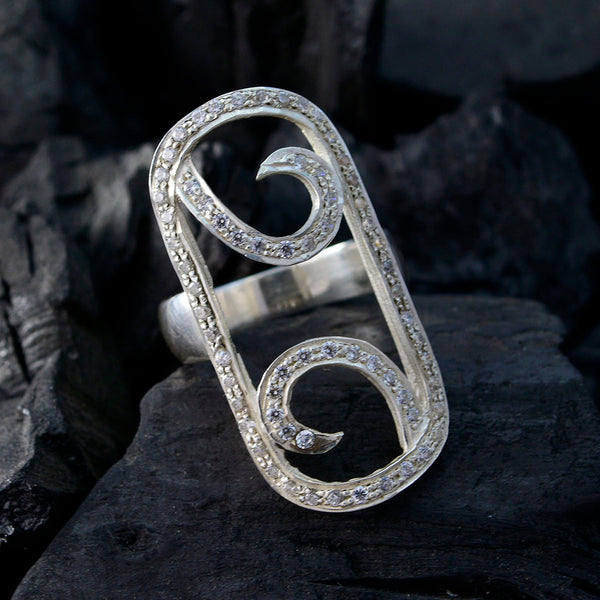 Cubic zirconia CZ multiple Spanish 925 Silver White Gemstone Edgy Abstract Ring Jewelry