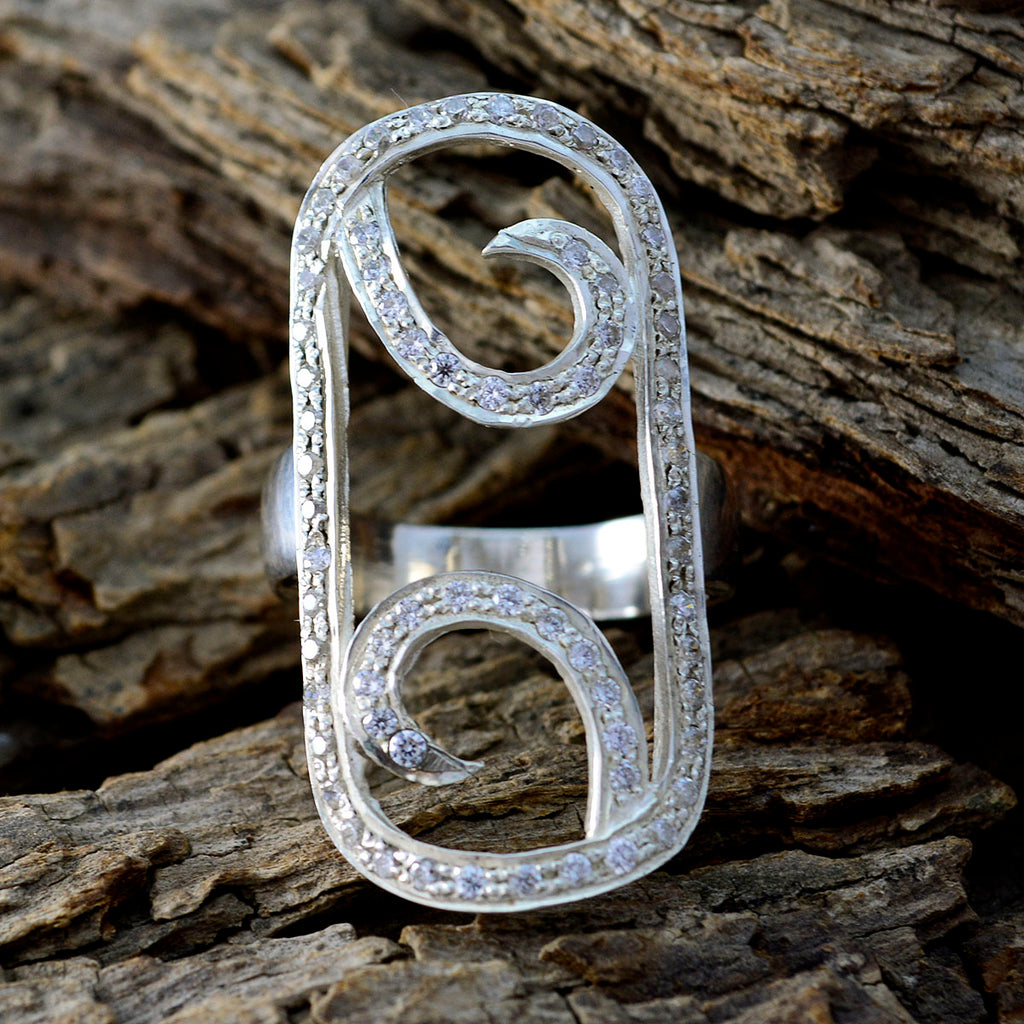 Cubic zirconia CZ multiple Spanish 925 Silver White Gemstone Edgy Abstract Ring Jewelry