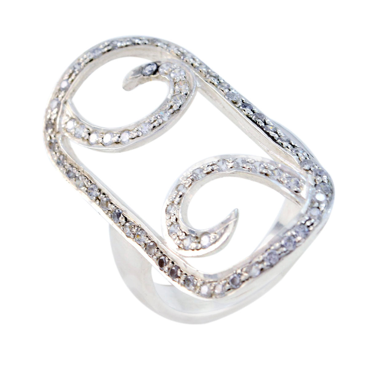 Bague abstraite et audacieuse en argent 925 espagnol avec zircone cubique et pierres précieuses blanches Image secondaire du produit