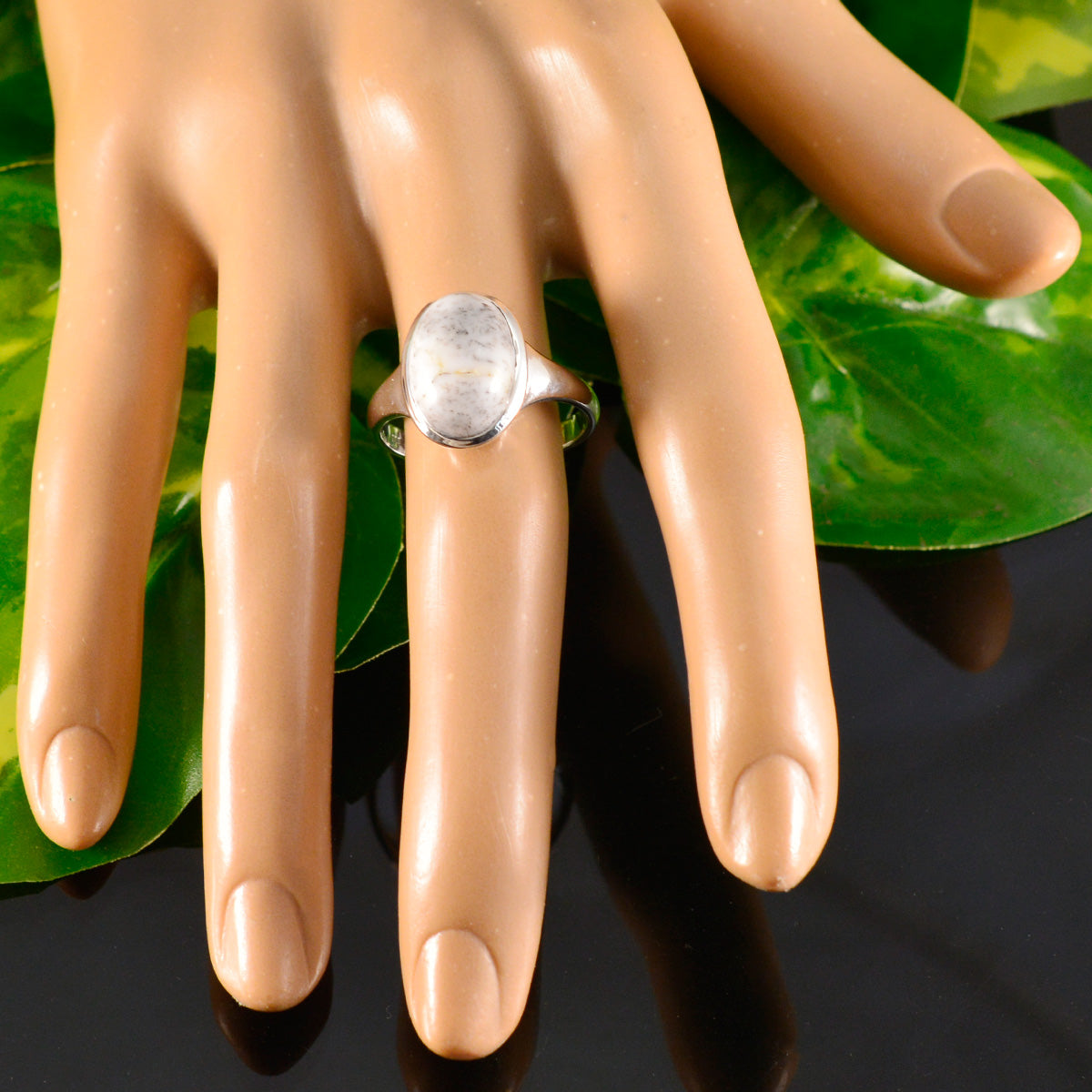 Dendrite Opal Solitaire German 92.5 Silver White Gems Minimal Artisan Ring Jewelry