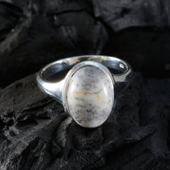 Dendrite Opal Solitaire German 92.5 Silver White Gems Minimal Artisan Ring Jewelry