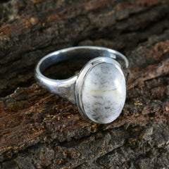 Dendrite Opal Solitaire German 92.5 Silver White Gems Minimal Artisan Ring Jewelry
