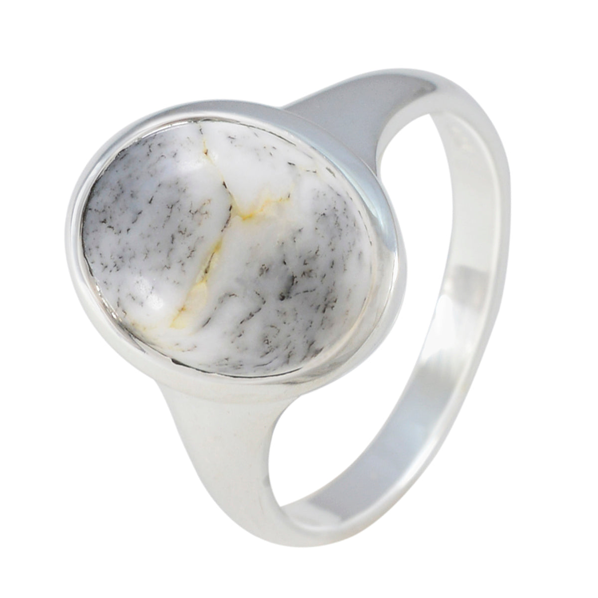 Dendrite Opal Solitaire German 92.5 Silver White Gems Minimal Artisan Ring Jewelry