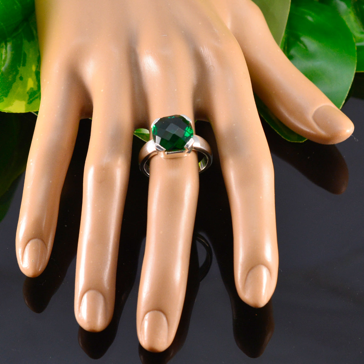 Emerald CZ Solitaire Italian 925 Sterling Silver Green Gems Statement Signet Ring Jewellery
