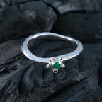 Emerald CZ Solitaire Korean 925 Sterling Silver Green Gems Dainty Graceful Ring Jewelry