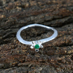 Emerald CZ Solitaire Korean 925 Sterling Silver Green Gems Dainty Graceful Ring Jewelry