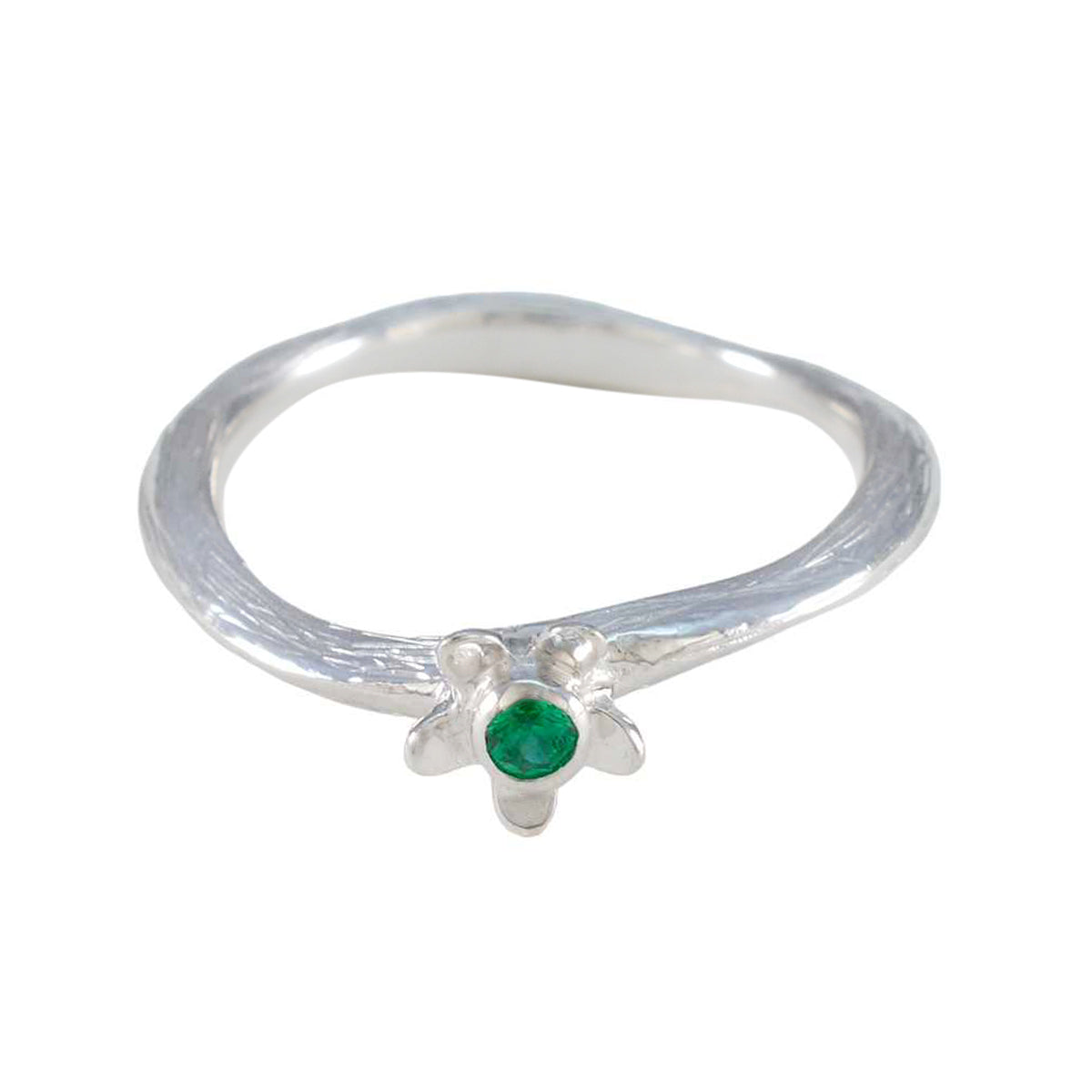 Emerald CZ Solitaire Korean 925 Sterling Silver Green Gems Dainty Graceful Ring Jewelry