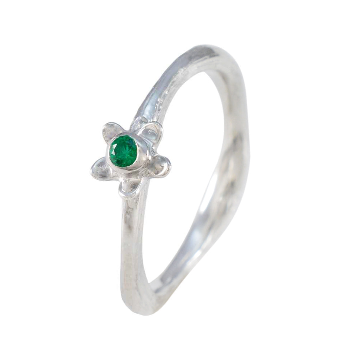Emerald CZ Solitaire Korean 925 Sterling Silver Green Gems Dainty Graceful Ring Jewelry