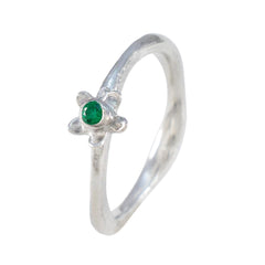Emerald CZ Solitaire Korean 925 Sterling Silver Green Gems Dainty Graceful Ring Jewelry