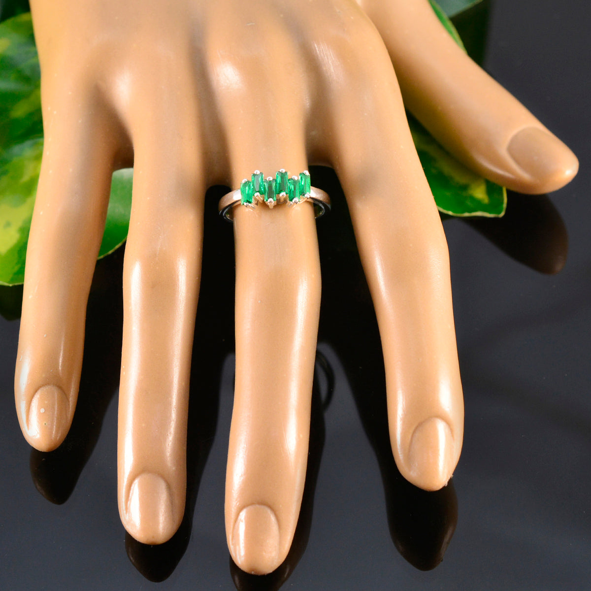 Emerald CZ Hexa Turkish 925 Sterling Silver Green Gems Delicate Trendy Ring Jewellery