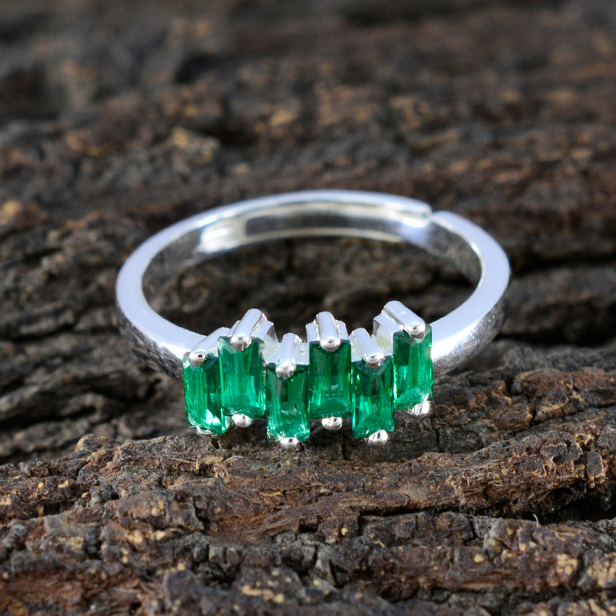 Emerald CZ Hexa Turkish 925 Sterling Silver Green Gems Delicate Trendy Ring Jewellery