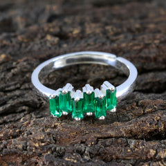 Emerald CZ Hexa Turkish 925 Sterling Silver Green Gems Delicate Trendy Ring Jewellery