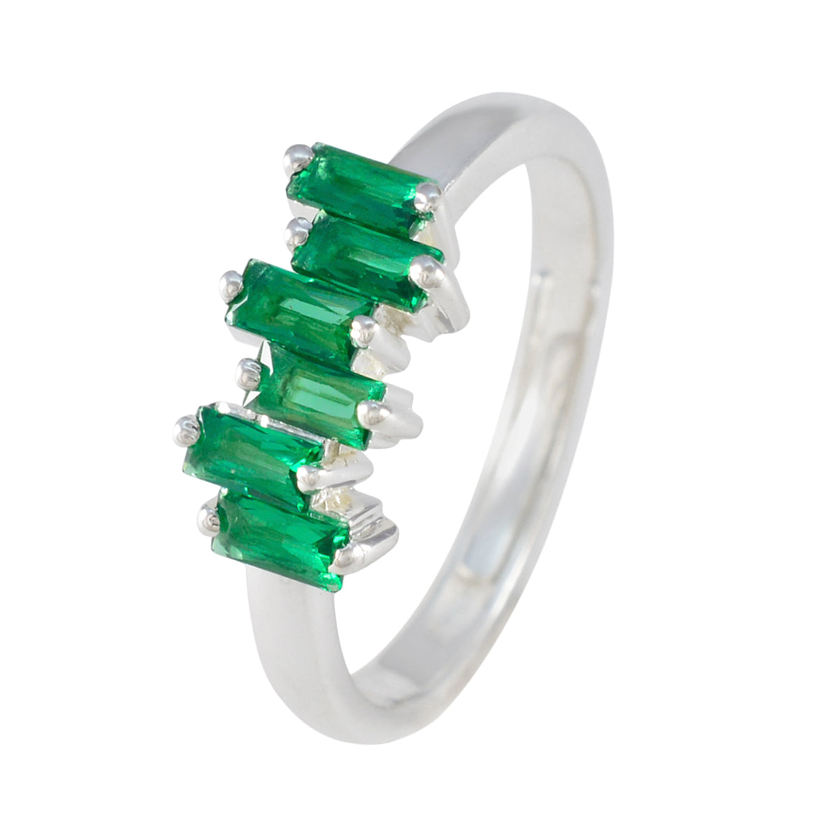 Anello alla moda delicato con gemme verdi in argento sterling 925 con smeraldo, zirconi cubici esagonali turchi. Immagine secondaria del prodotto