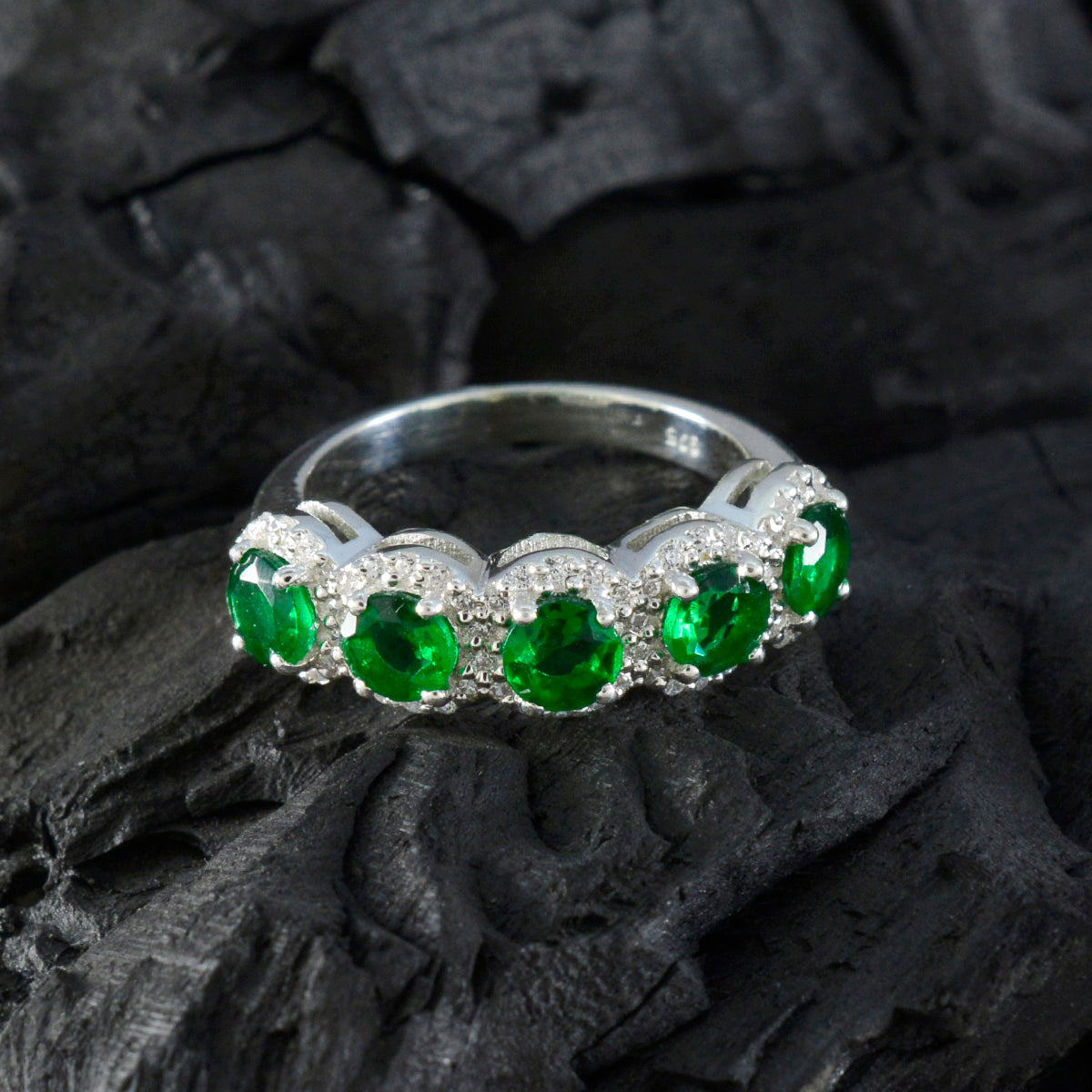Emerald CZ Penta Japanese 925 Sterling Silver Green Gemstone Whisper thin Fairytale Ring Jewelry