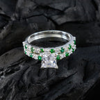 Emerald CZ Halo Russian 92.5 Silver Green Gems Tiny Artisan Ring Jewelry