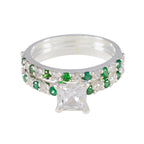 Emerald CZ Halo Russian 92.5 Silver Green Gems Tiny Artisan Ring Jewelry