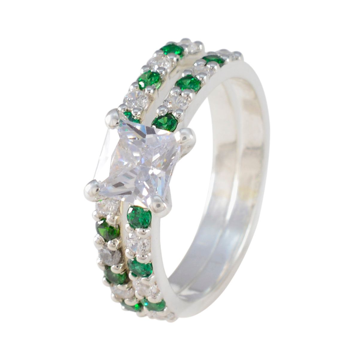 Emerald CZ Halo Russian 92.5 Silver Green Gems Tiny Artisan Ring Jewelry