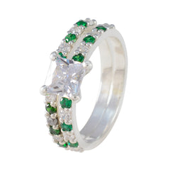 Emerald CZ Halo Russian 92.5 Silver Green Gems Tiny Artisan Ring Jewelry