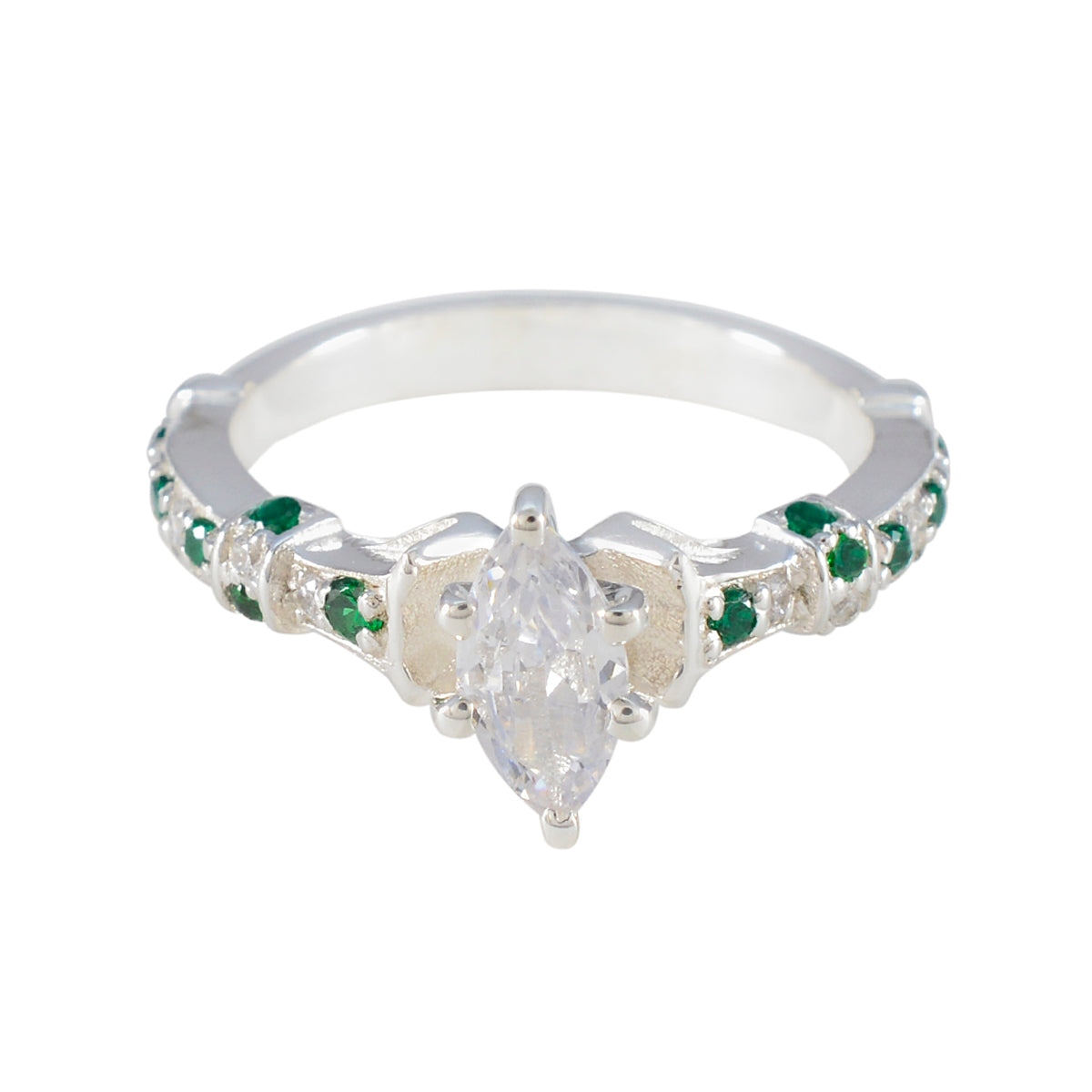 Emerald CZ Halo Egyptian 925 Silver Green Gems Minimal Cultural Ring Jewellery