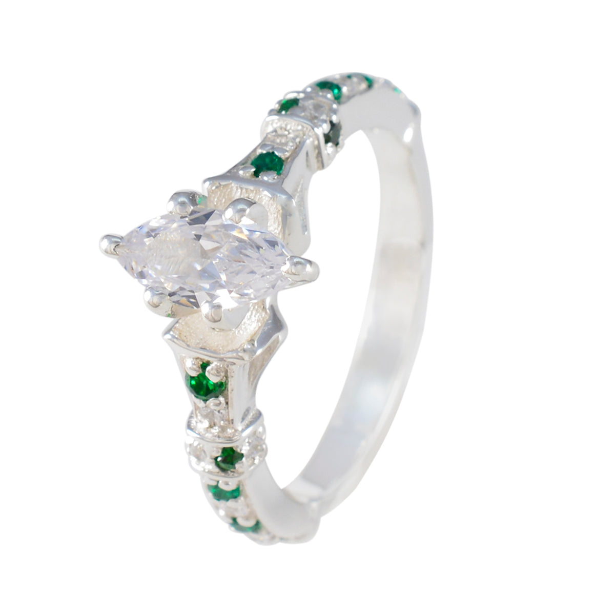 Emerald CZ Halo Egyptian 925 Silver Green Gems Minimal Cultural Ring Jewellery
