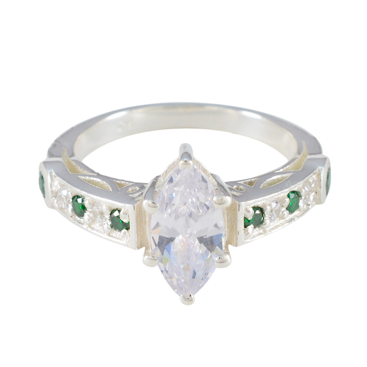 Emerald CZ Halo German 925 Silver Green Gemstone Classic Luxurious Ring Jewellery