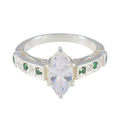 Emerald CZ Halo German 925 Silver Green Gemstone Classic Luxurious Ring Jewellery