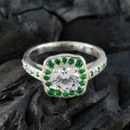 Emerald CZ Halo Indian 92.5 Silver Green Gemstones Classic Glamorous Ring Jewelry
